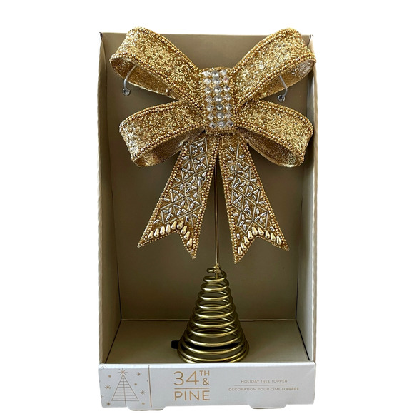 Gold & Silver Rhinestone BOW Tree Topper Glam CHRISTMAS Decor BY 34th & Pine New - Picture 9 of 14
